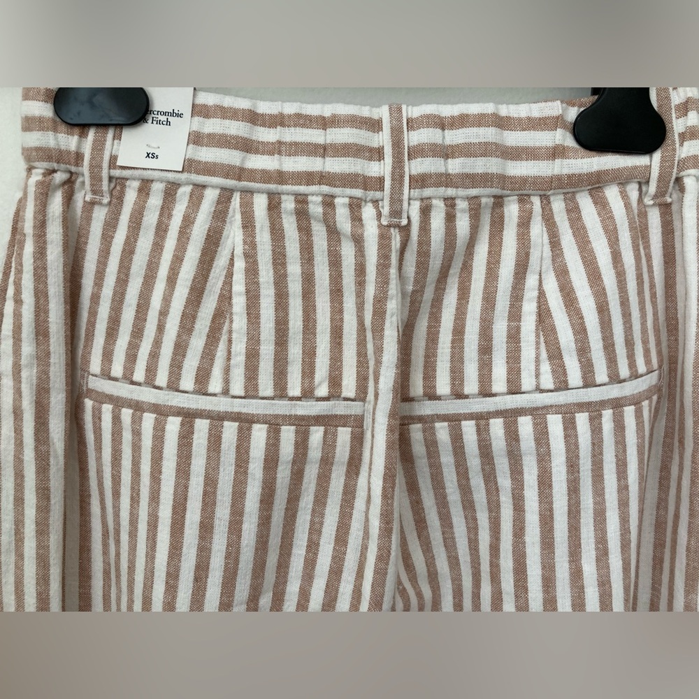 #151. 🆕 NWT, Abercrombie & Fitch, Striped Linen Pants, White/Khaki, (Women) - Picture 7 of 7
